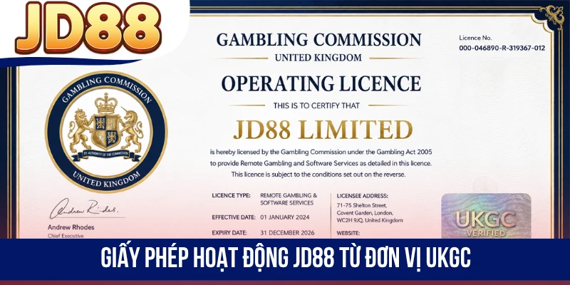 Giấy phép hoạt động JD88 từ đơn vị UKGC