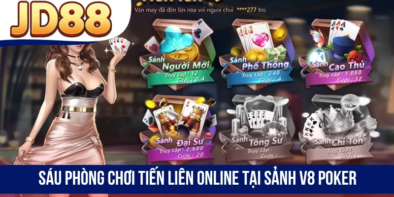Sáu phòng chơi Tiến Lên Online tại sảnh V8 Poker